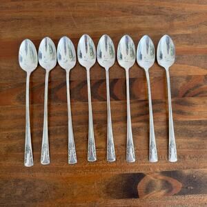 International Silver Camelia Silverplated Ice Tea Spoons 1940 7.5" - Vintage